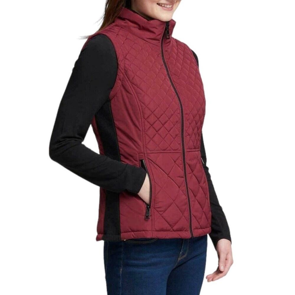 Andrew Marc Vest Women's Size L Red Burgundy Puffer Quilted Zipper Pockets‎